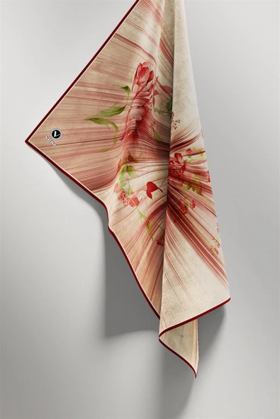 Twill Çiçekli Desenli Bordo Renkli 90x90 Eşarp (İpek İçermez) Kenar Dikiş Şekli El Dikişli - Resim 4