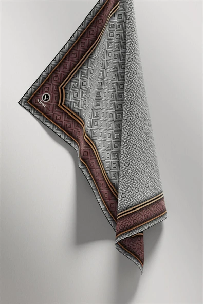 Twill Geometrik Çıtır Desenli Gül Kurusu Renkli 90x90 Eşarp (İpek İçermez) Kenar Dikiş Şekli El Dikişli - Resim 5