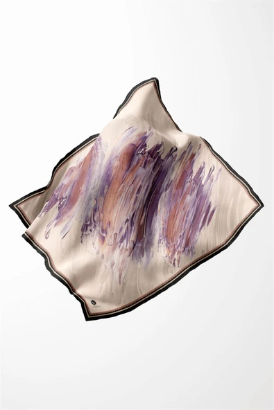 Twill Fırça Darbesi Desenli Somon Renkli 90x90 Eşarp (İpek İçermez) Dikim Şekli : El Dikişi - Resim 3