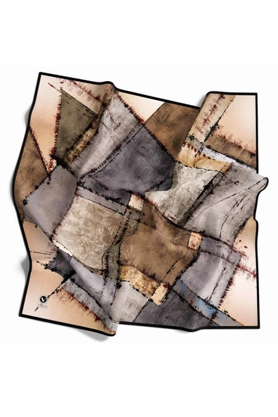 Twil Yamalı Ve Geometrik Desenli Gri Renkli 90x90 Eşarp (İpek İçermez) Dikim Şekli : El Dikişi - Resim 3