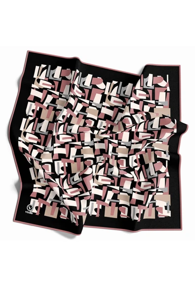 Twill Geometrik Desenli Pudra - Gri Renkli 90x90 Eşarp (İpek İçermez) Dikim Şekli : El Dikişi ürün görseli