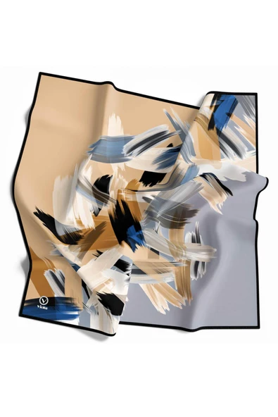 Twill Fırça Desenli Bebe Mavisi Renkli 90x90 Eşarp (İpek İçermez) Kenar Dikiş Şekli El Dikişli - Resim 5