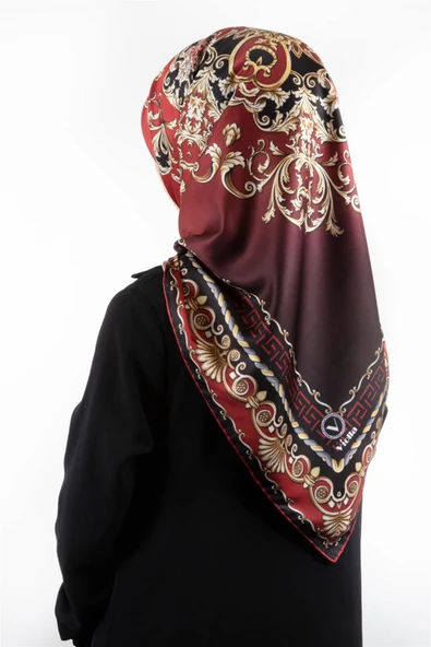 Twill Barok Desenli Bordo Renkli 90x90 Eşarp (İpek İçermez) Dikim Şekli : El Dikişi ürün görseli