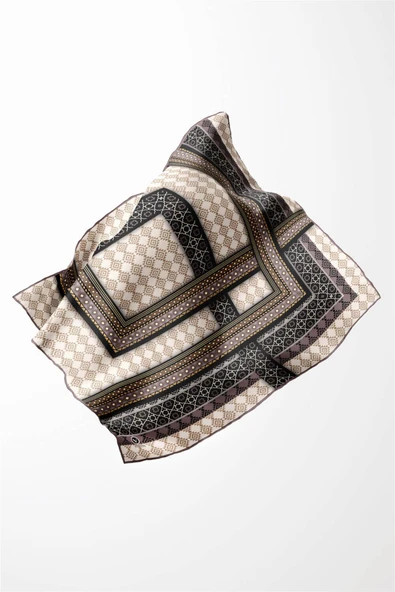 Twill Etnik Desenli Taş Renkli 90x90 Eşarp (İpek İçermez) Kenar Dikiş Şekli El Dikişli - Resim 3