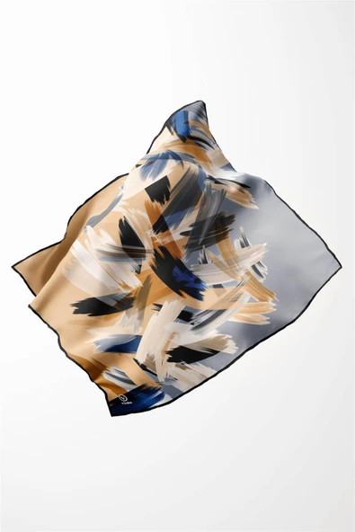 Twill Fırça Desenli Bebe Mavisi Renkli 90x90 Eşarp (İpek İçermez) Kenar Dikiş Şekli El Dikişli - Resim 4