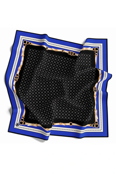 Twill Kemerli ve Çıtır Motifli Desenli Saks Renkli 90x90 Eşarp (İpek İçermez) Dikim Şekli : El Dikişi ürün görseli