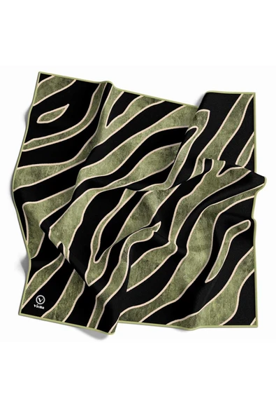 Kristal Zebra Çiçek Desenli Haki Renkli 90x90 Eşarp (İpek İçermez) Kenar Dikiş Şekli El Dikişli ürün görseli