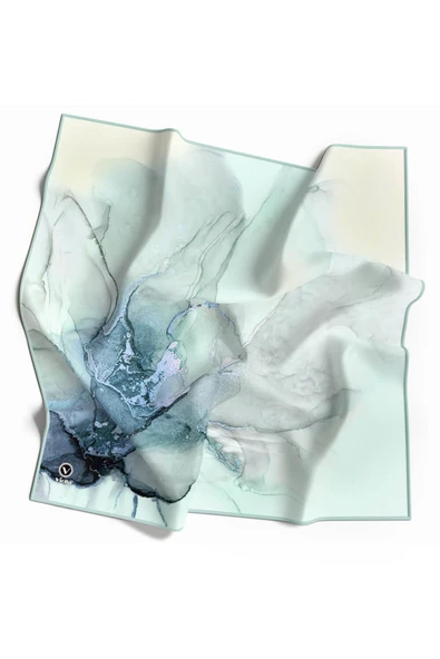 Twill Batik Desenli Mint Yeşili Renkli 90x90 Eşarp (İpek İçermez) Kenar Dikiş Şekli El Dikişli ürün görseli 1