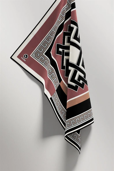 Twill Çizgili Sonsuzluk Düğümü Desenli Gül Kurusu Renkli 90x90 Eşarp (İpek İçermez) - Resim 3