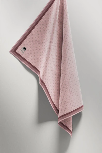Twill Monogram Desenli Pudra Renkli 90x90 Eşarp (İpek İçermez) Kenar Dikiş Şekli El Dikişli - Resim 4