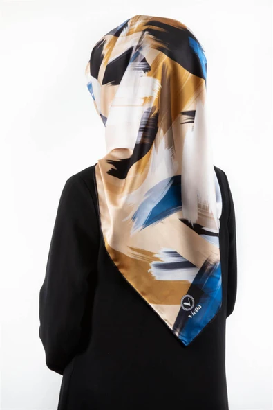 Twill Fırça Desenli Bebe Mavisi Renkli 90x90 Eşarp (İpek İçermez) Kenar Dikiş Şekli El Dikişli ürün görseli 1