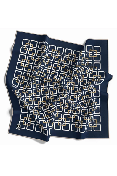 Twill Geometrik Desenli Lacivert Renkli 90x90 Eşarp (İpek İçermez) Kenar Dikiş Şekli El Dikişli ürün görseli 1