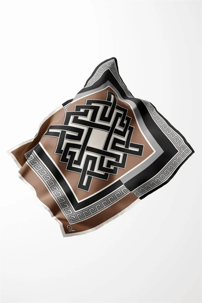 Twill Çizgili Sonsuzluk Düğümü Desenli Bej Renkli 90x90 Eşarp (İpek İçermez) - Resim 5