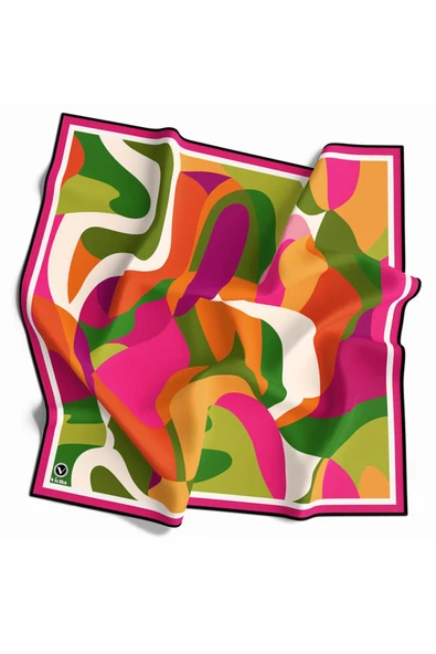 Twill Sulu Boyalı Çiçek Desenli Fuşya Renkli 90x90 Eşarp (İpek İçermez) Dikim Şekli : El Dikişi ürün görseli