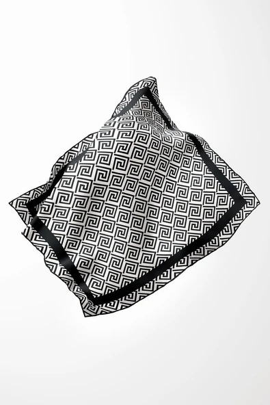 Twill Minimalist Desenli Siyah Renkli 90x90 Eşarp (İpek İçermez) Kenar Dikiş Şekli El Dikişli - Resim 4