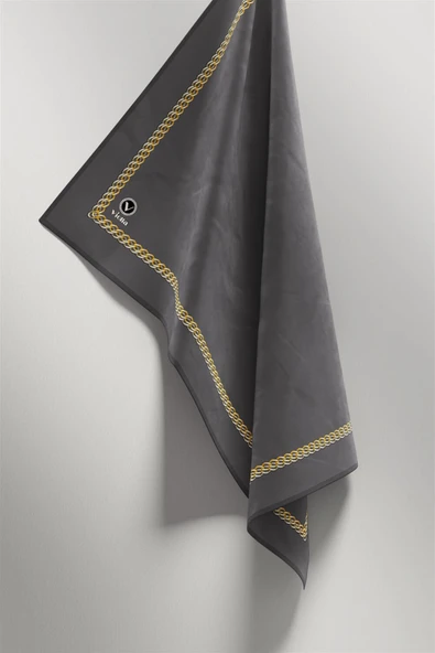 Twill Kenar Motifi Zincir Desenli Füme Renkli 90x90 Dikim Şekli : El Dikişi Eşarp (İpek İçermez) - Resim 4