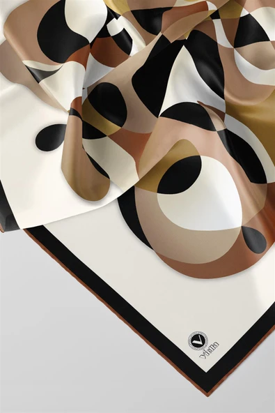 Twill Geometrik Desenli Hardal Renkli 90x90 Eşarp (İpek İçermez) Kenar Dikiş Şekli El Dikişli - Resim 2