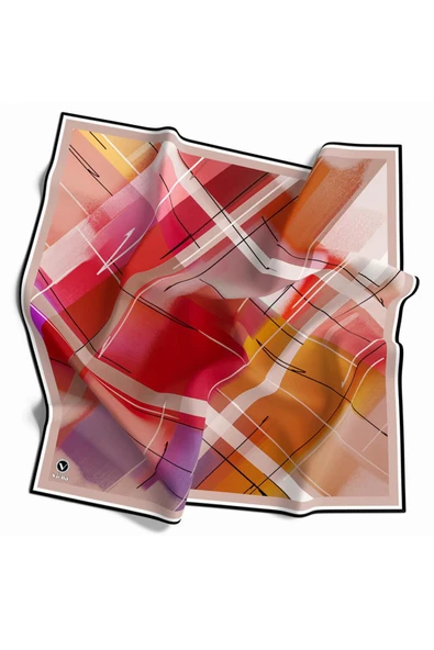 Kristal Ekose Desenli Kırmızı Renkli 90x90 Eşarp (İpek İçermez) Kenar Dikiş Şekli El Dikişli ürün görseli