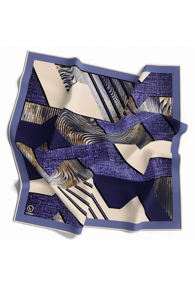 Twill Dalgalı Geometrik Desenli Saks Renkli 90x90 Eşarp (İpek İçermez) Kenar Dikiş Şekli El Dikişli ürün görseli
