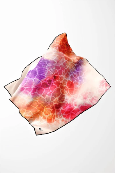 Twill Degradeli Ve Zürafa Desenli Taba Renkli 90x90 Eşarp (İpek İçermez) Kenar Dikiş Şekli El Dikişli - Resim 3