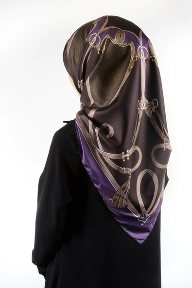 Twill Kemer Desenli Lila Renkli 90x90 Eşarp (İpek İçermez) Dikim Şekli : El Dikişi ürün görseli