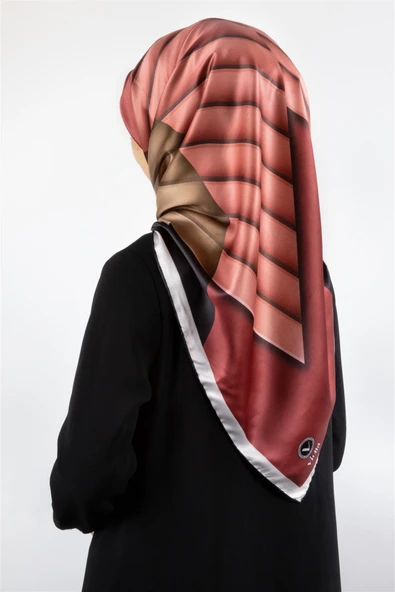 Rayon Zikzak Çizgi Desenli Gül Kurusu Renkli 90x90 Eşarp (İpek İçermez) Dikim Şekli : El Dikişi ürün görseli