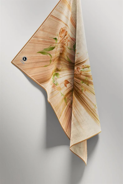 Twill Çiçekli Desenli Hardal Renkli 90x90 Eşarp (İpek İçermez) Kenar Dikiş Şekli El Dikişli - Resim 4