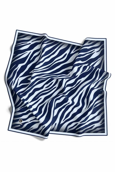 Kristal Zebra Desenli Bebe Mavisi - Lacivert Renkli 90x90 Eşarp (İpek İçermez) Dikim Şekli : El Dikişi ürün görseli