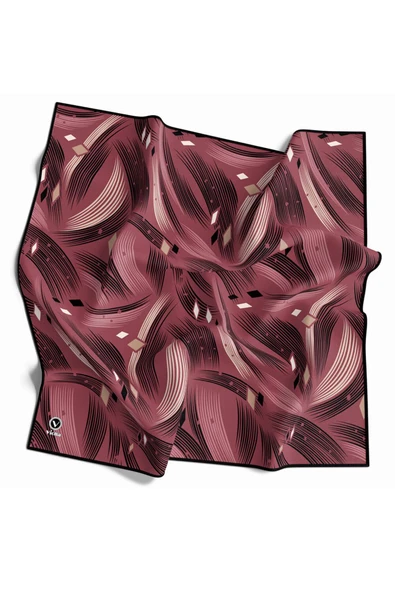 Rayon Geometrik Çizgili Desenli Gül Kurusu Renkli 90x90 Eşarp (İpek İçermez) Kenar Dikiş Şekli El Dikişli - Resim 2