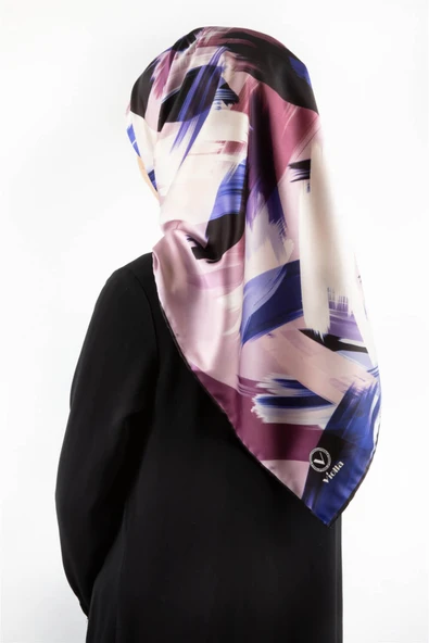 Twill Fırça Desenli Lila Renkli 90x90 Eşarp (İpek İçermez) Kenar Dikiş Şekli El Dikişli ürün görseli 1
