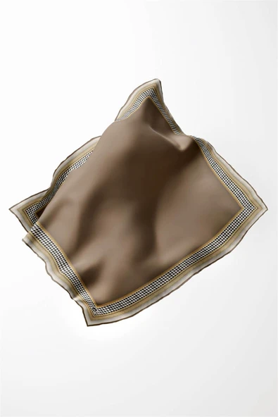 Twill Kazayak Bordür Desenli Vizon Renkli 90x90 Eşarp (İpek İçermez) Kenar Dikiş Şekli El Dikişli - Resim 3