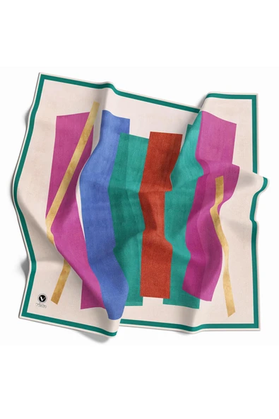 Twill Geometrik Desenli Petrol Yeşili Renkli 90x90 Eşarp (İpek İçermez) Kenar Dikiş Şekli El Dikişli ürün görseli 1