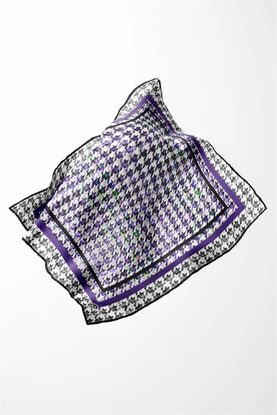 Twill Kazayağı Desenli Mor Renkli 90x90 Eşarp (İpek İçermez) Kenar Dikiş Şekli El Dikişli - Resim 3