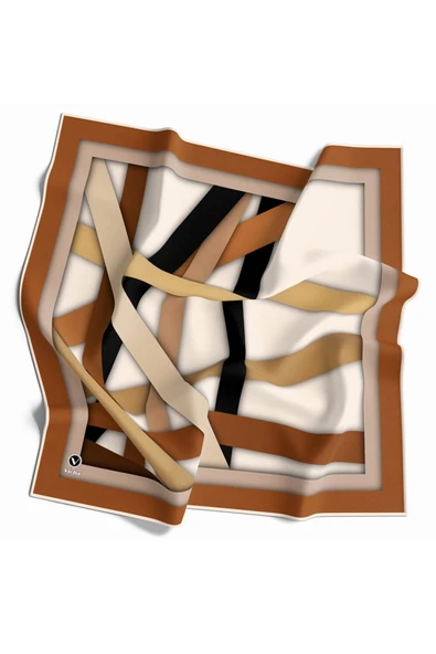 Rayon Bordürlü ve Şerit Desenli Taba Renkli 90x90 Eşarp (İpek İçermez) Dikim Şekli : El Dikişi ürün görseli