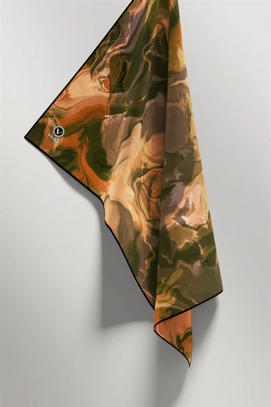 Twill Batik Desenli Hardal Renkli 90x90 Eşarp (İpek İçermez) Kenar Dikiş Şekli El Dikişli - Resim 4