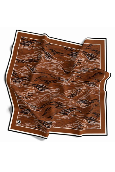 Twill Soyut Çizgi Desenli Taba Renkli 90x90 Eşarp (İpek İçermez) Kenar Dikiş Şekli El Dikişli ürün görseli