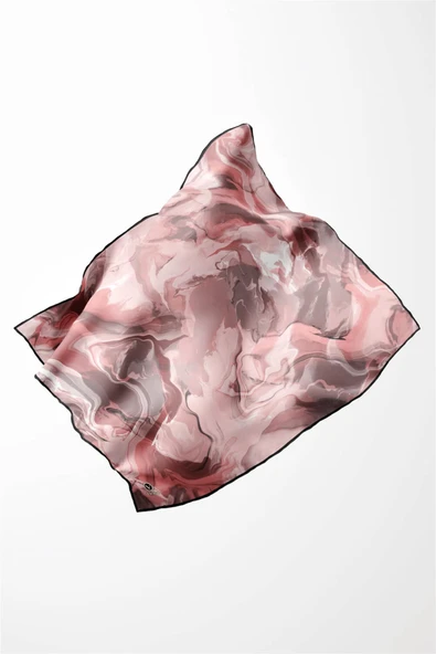 Twill Batik Desenli Pudra Renkli 90x90 Eşarp (İpek İçermez) Kenar Dikiş Şekli El Dikişli - Resim 3