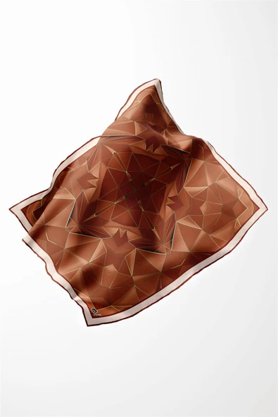 Twill Geometrik Desenli Taba Renkli 90x90 Eşarp (İpek İçermez) Kenar Dikiş Şekli El Dikişli - Resim 4