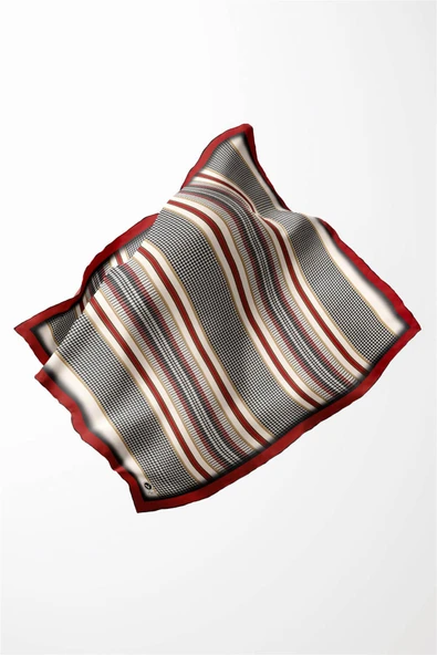 Twill Kazayaklı Şerit Desenli Bordo Renkli 90x90 Eşarp (İpek İçermez) Kenar Dikiş Şekli El Dikişli - Resim 3