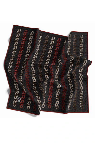 Twill Zincir Desenli Siyah - Bordo Renkli 90x90 Eşarp (İpek İçermez) Kenar Dikiş Şekli El Dikişli ürün görseli