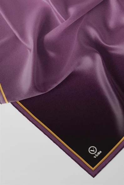Twill Degrade Desenli Mor Renkli 90x90 Eşarp (İpek İçermez) Kenar Dikiş Şekli El Dikişli - Resim 2