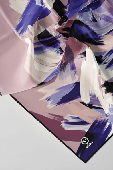 Twill Fırça Desenli Lila Renkli 90x90 Eşarp (İpek İçermez) Kenar Dikiş Şekli El Dikişli - Resim 2