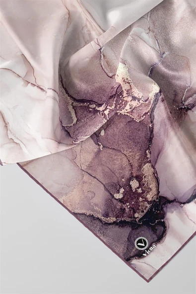 Twill Batik Desenli Gül Kurusu Renkli 90x90 Eşarp (İpek İçermez) Kenar Dikiş Şekli El Dikişli - Resim 2