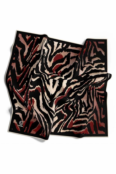 Kristal Zebra Desenli Bordo - Siyah Renkli 90x90 Eşarp (İpek İçermez) Kenar Dikiş Şekli El Dikişli ürün görseli