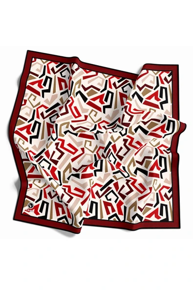 Twill Geometrik Desenli Bordo Renkli 90x90 Eşarp (İpek İçermez) Kenar Dikiş Şekli El Dikişli ürün görseli