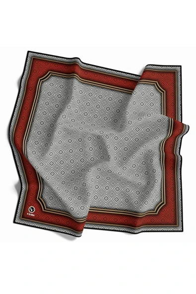 Twill Geometrik Çıtır Desenli Kırmızı Renkli 90x90 Eşarp (İpek İçermez) Kenar Dikiş Şekli El Dikişli ürün görseli