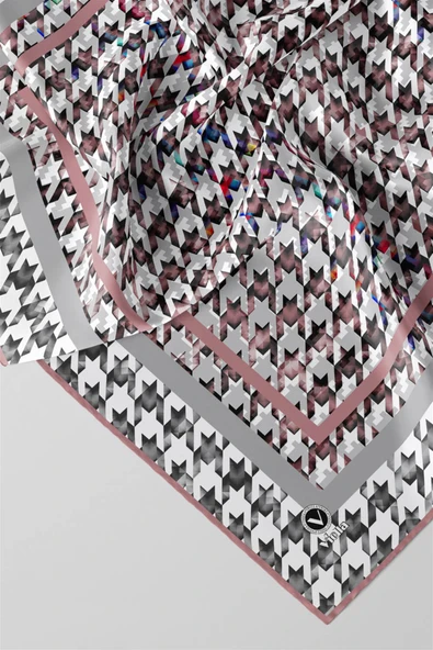 Twill Kazayağı Desenli Pudra Renkli 90x90 Eşarp (İpek İçermez) Kenar Dikiş Şekli El Dikişli - Resim 2