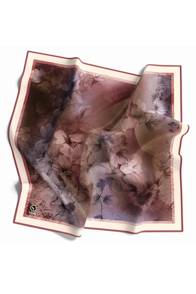 Kristal Batik Çiçek Desenli Gül Kurusu Renkli 90x90 Eşarp (İpek İçermez) Kenar Dikiş Şekli El Dikişli ürün görseli