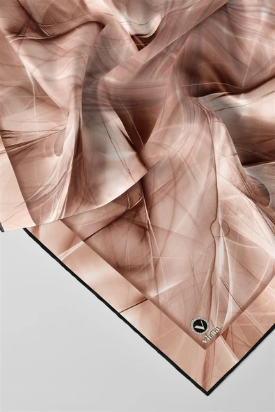 Twill Soyut Desenli Somon Renkli 90x90 Eşarp (İpek İçermez) Dikim Şekli : El Dikişi - Resim 2