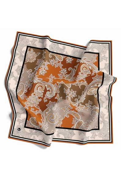 Kristal Şal Desenli Taba Renkli 90x90 Eşarp (İpek İçermez) Kenar Dikiş Şekli El Dikişli ürün görseli